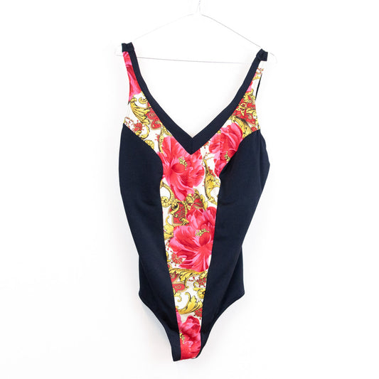 VIN-SWI-23162 Vintage μαγιό ολόσωμο μαύρο-φλοράλ 2XL-3XL