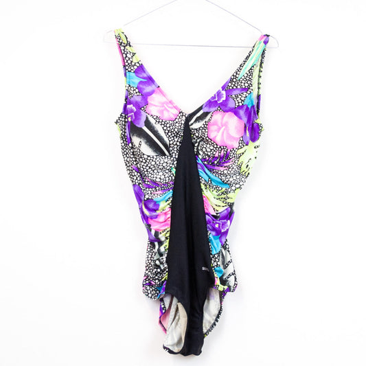 VIN-SWI-23249 Vintage μαγιό ολόσωμο μαύρο-εμπριμέ XL