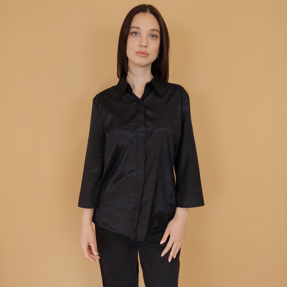 VIN-BLO-30699 Vintage μαύρο πουκάμισο L