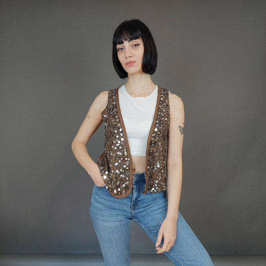 VIN-OUTW-27244 Vintage γιλέκο καφέ S