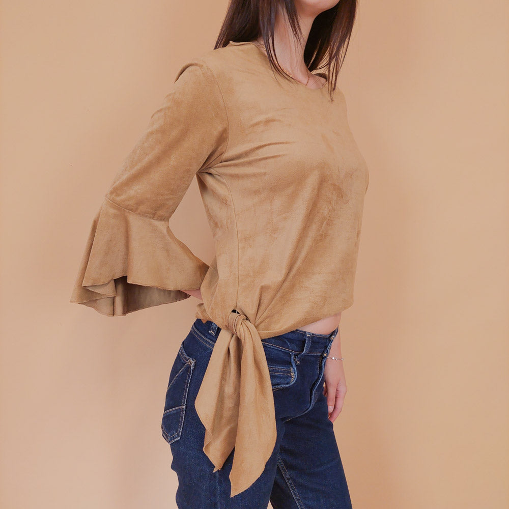 VIN-BLO-32543 Vintage τοπ μπεζ L