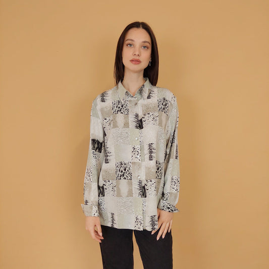 VIN-BLO-30706 Vintage εμπριμέ πουκάμισο L