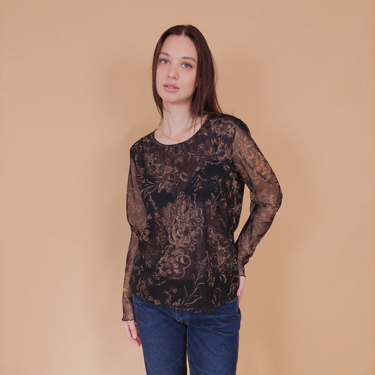 VIN-BLO-32556 Vintage τοπ μαύρο τούλι M-L