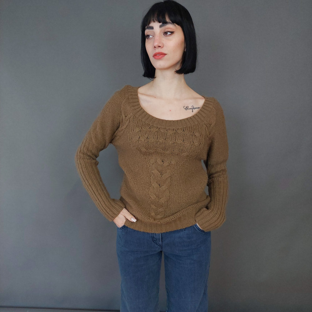 VIN-KNIT-26252 Vintage πλεκτό καφέ S-M