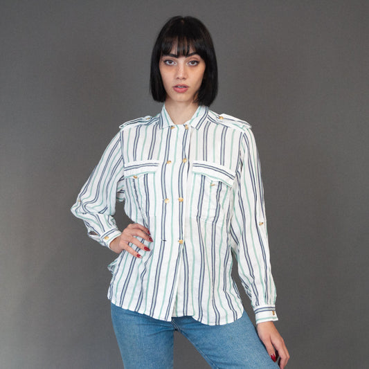 VIN-BLO-19812 Vintage πουκάμισο ριγέ S-M