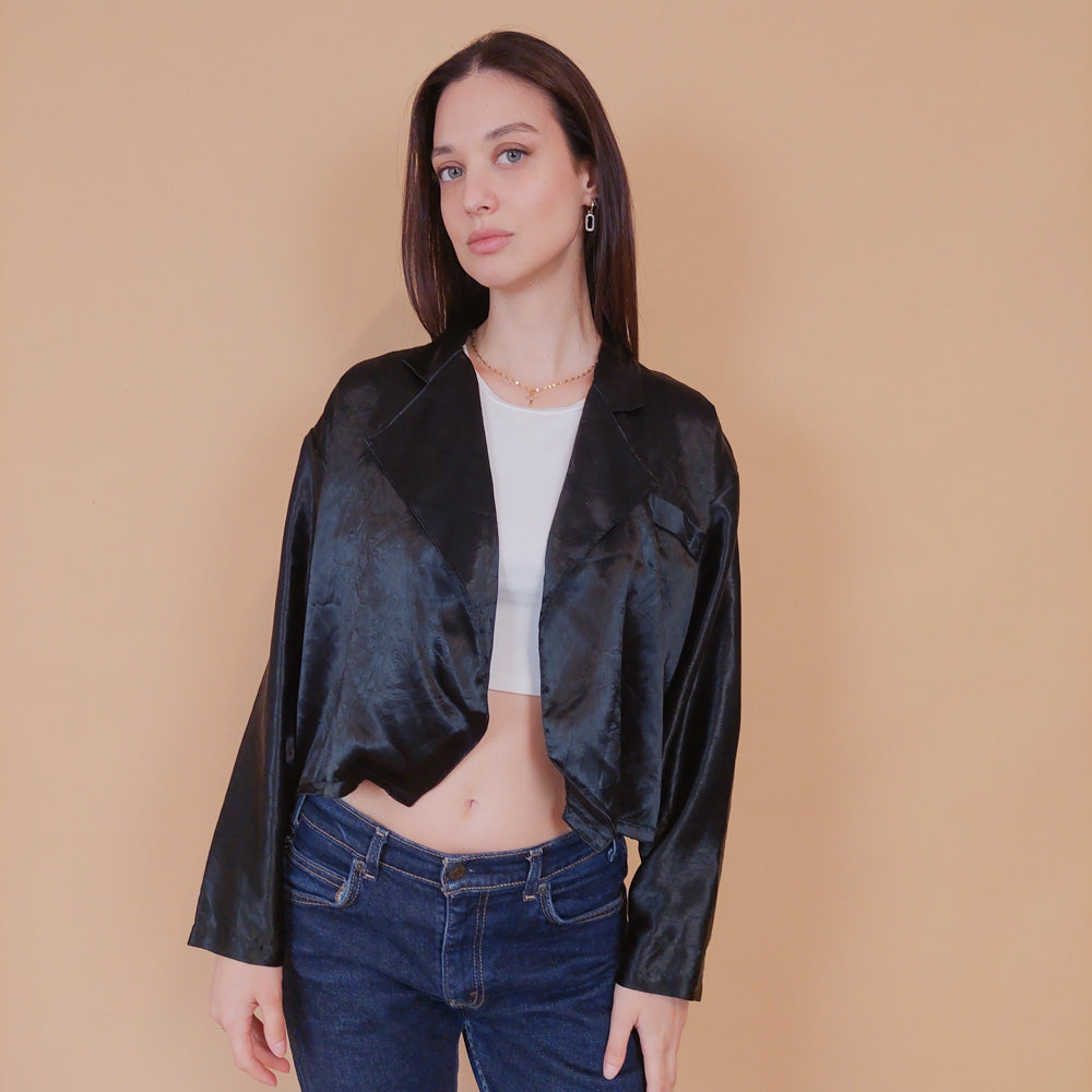 VIN-BLO-32516 Vintage top ζακέτα μαύρο L-XL