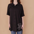 VIN-BLO-34838 Vintage top μαύρο με κέντημα ελέφαντα M