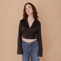 VIN-BLO-34839 Vintage top μαύρο σατέν S