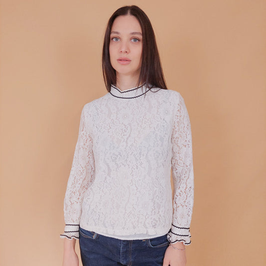 VIN-BLO-32557 Vintage τοπ δαντέλα λευκό L