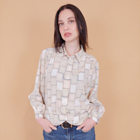 VIN-BLO-31302 Vintage τοπ εμπριμέ M-L