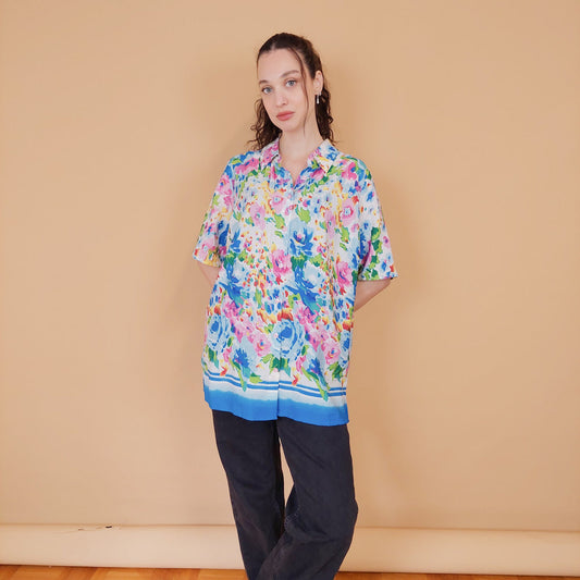 VIN-BLO-30856 Vintage εμπριμέ πουκάμισο L-XL