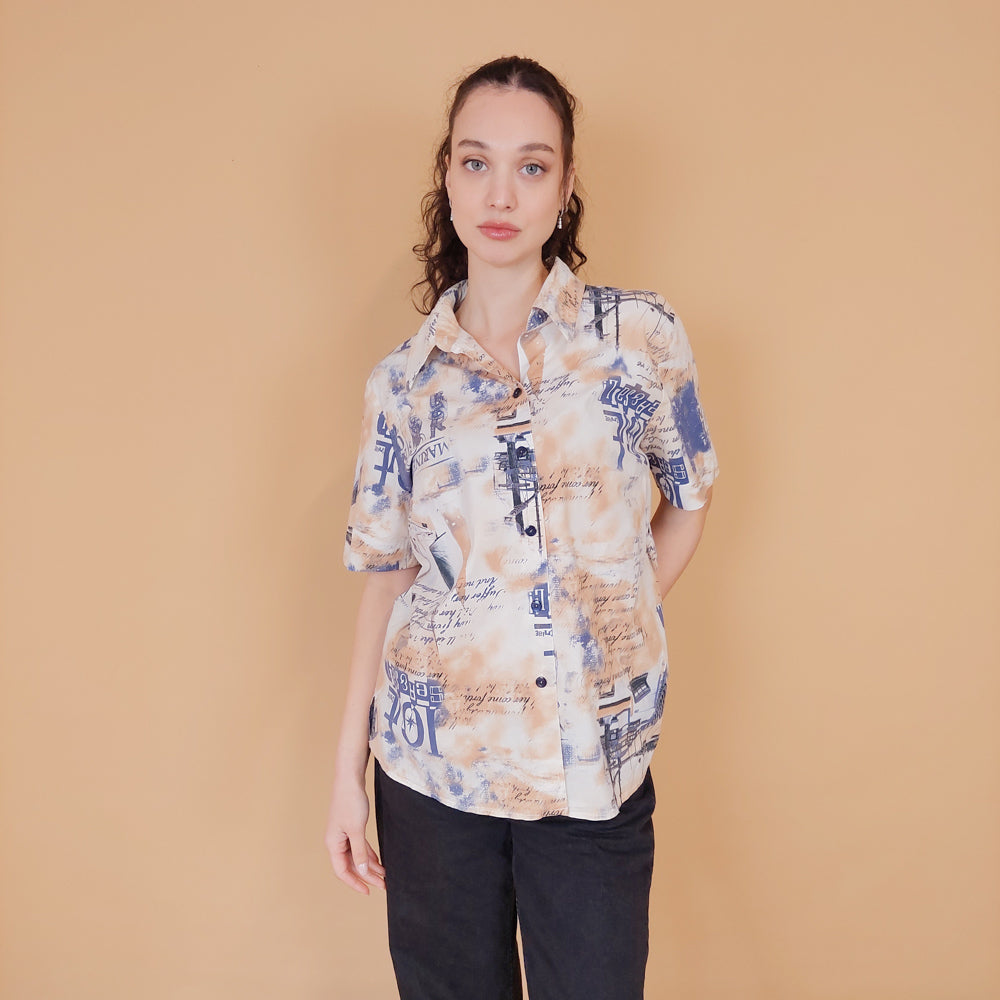 VIN-BLO-30857 Vintage εμπριμέ πουκάμισο M-L