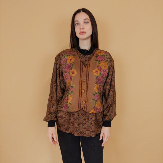 VIN-BLO-30686 Vintage τοπ εμπριμέ 80's M-L