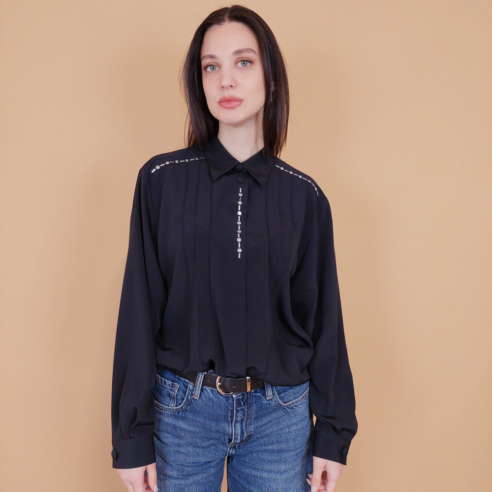 VIN-BLO-31294 Vintage πουκάμισο μαύρο L