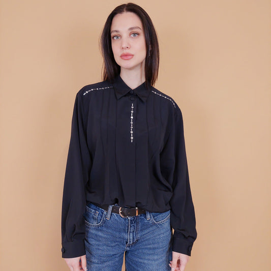 VIN-BLO-31294 Vintage πουκάμισο μαύρο L