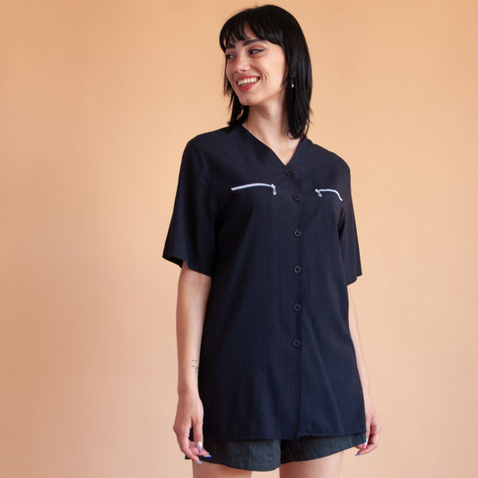 VIN-BLO-16397 Vintage πουκάμισο μπλε σκούρο L