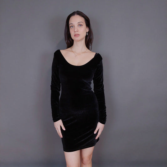 VIN-DR-33286 Vintage φόρεμα βελουτέ μαύρο S