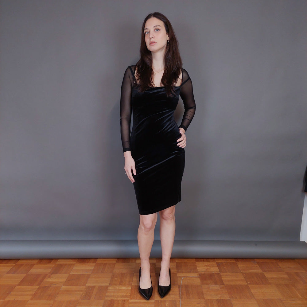 VIN-DR-33287 Vintage φόρεμα βελουτέ μαύρο S