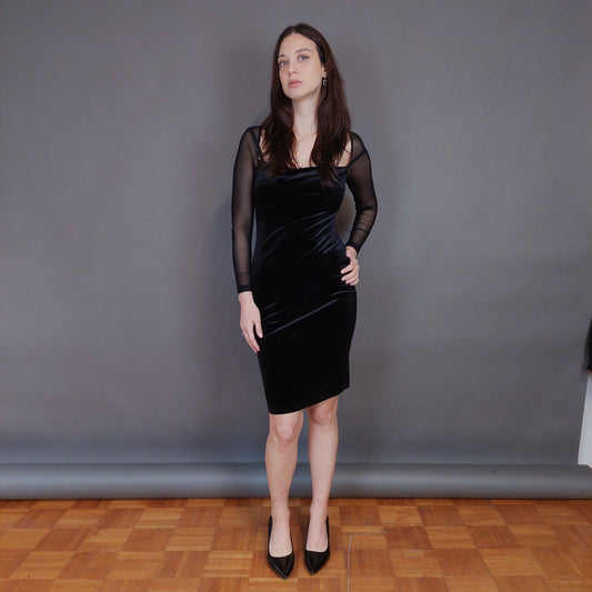 VIN-DR-33287 Vintage φόρεμα βελουτέ μαύρο S