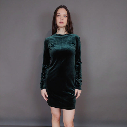 VIN-DR-33289 Vintage φόρεμα βελουτέ κυπαρισσί M-L