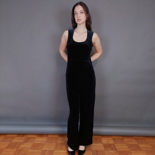 VIN-DR-33292 Vintage ολόσωμη φόρμα βελουτέ μαύρη S-M