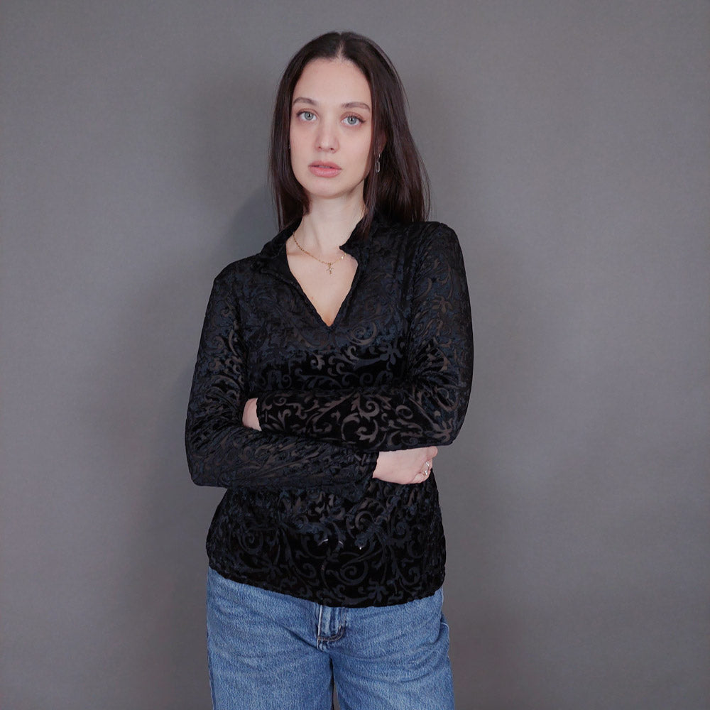 VIN-BLO-33280 Vintage τοπ ημιδιαφανές βελουτέ S-M