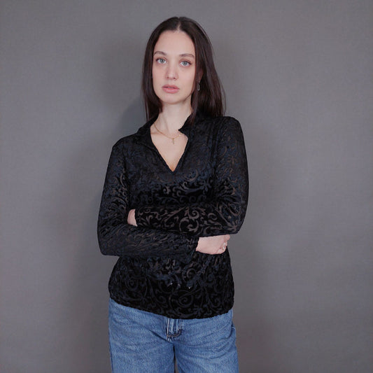 VIN-BLO-33280 Vintage τοπ ημιδιαφανές βελουτέ S-M