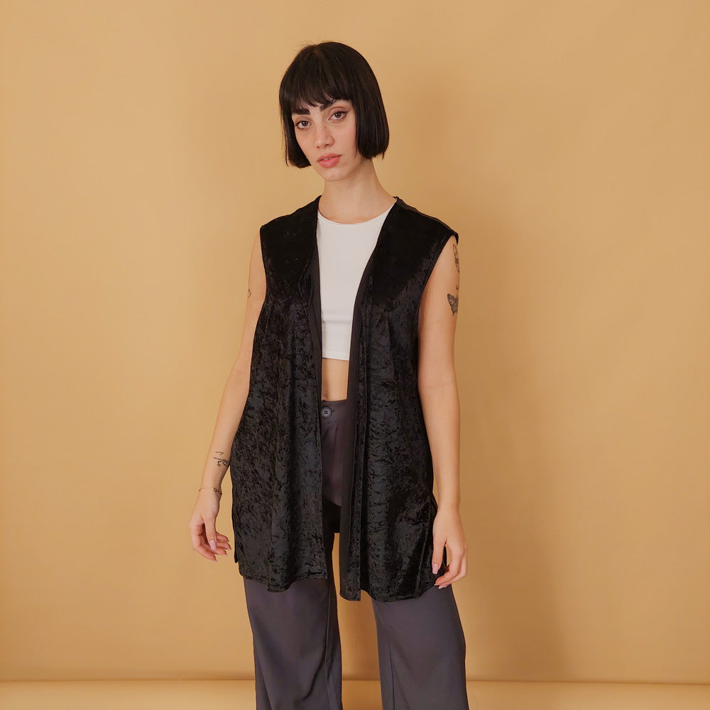 VIN-BLO-29478 Vintage γιλέκο βελουτέ μαύρο L