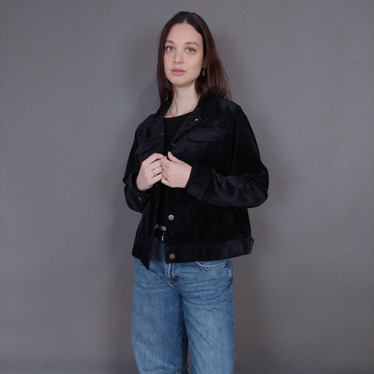 VIN-OUTW-33266 Vintage τζάκετ βελουτέ μαύρο L