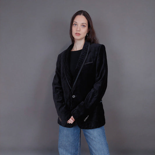 VIN-OUTW-33263 Vintage σακάκι βελουτέ μαύρο L