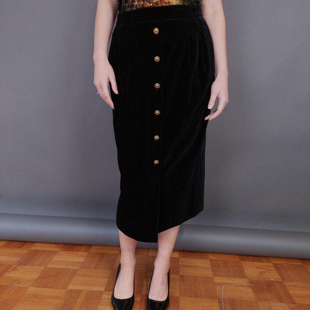 VIN-SKI-33276 Vintage βελουτέ φούστα μαύρη M