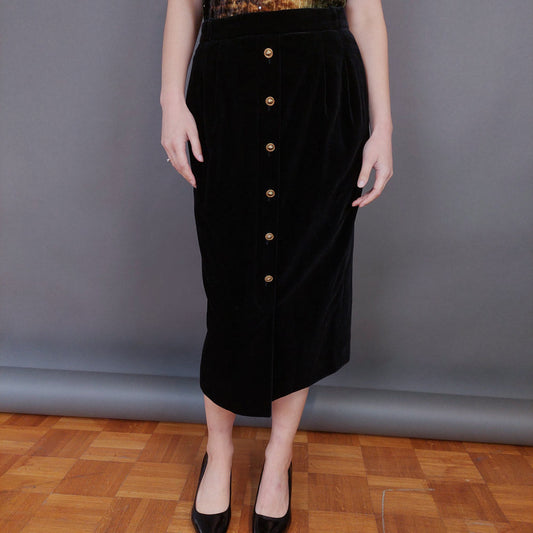 VIN-SKI-33276 Vintage βελουτέ φούστα μαύρη M