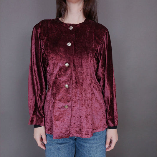 VIN-BLO-33269 Vintage τοπ βελουτέ μπορντό L