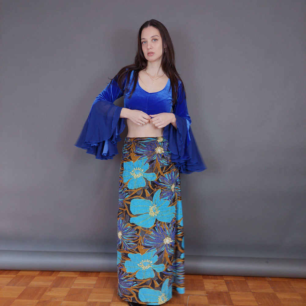 VIN-SKI-33277 Vintage βελουτέ φούστα εμπριμέ M