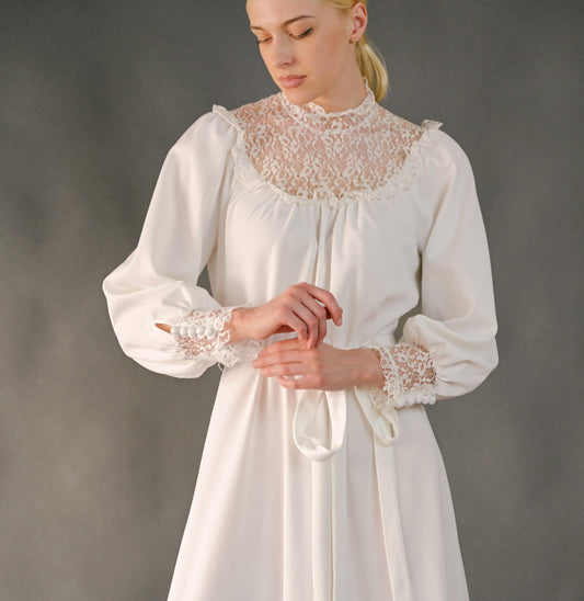 VIN-WED-23587 Vintage νυφικό φόρεμα 70's boho λευκό Μ-XL