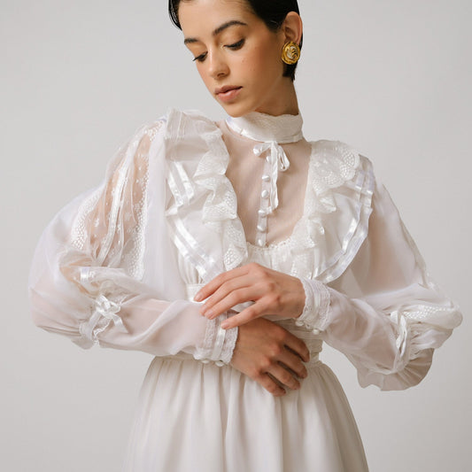 VIN-WED-23340 Vintage νυφικό φόρεμα 70's λευκό S