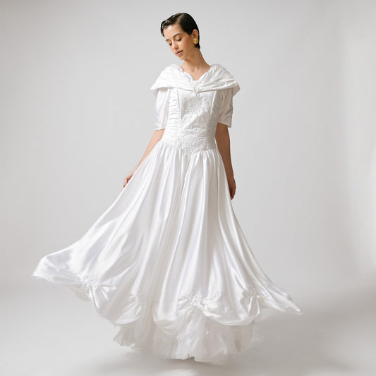 VIN-WED-23065 Vintage νυφικό φόρεμα 80's λευκό S-M