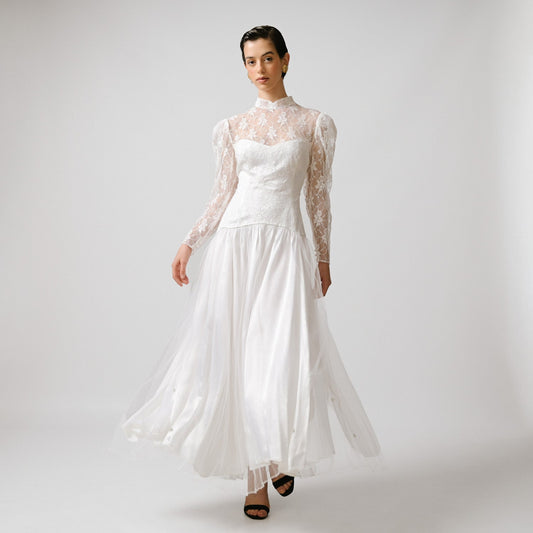 VIN-WED-23061 Vintage νυφικό φόρεμα λευκό M
