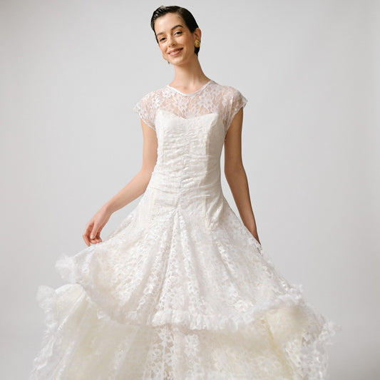 VIN-WED-23306 Vintage νυφικό φόρεμα κρεμ M-L