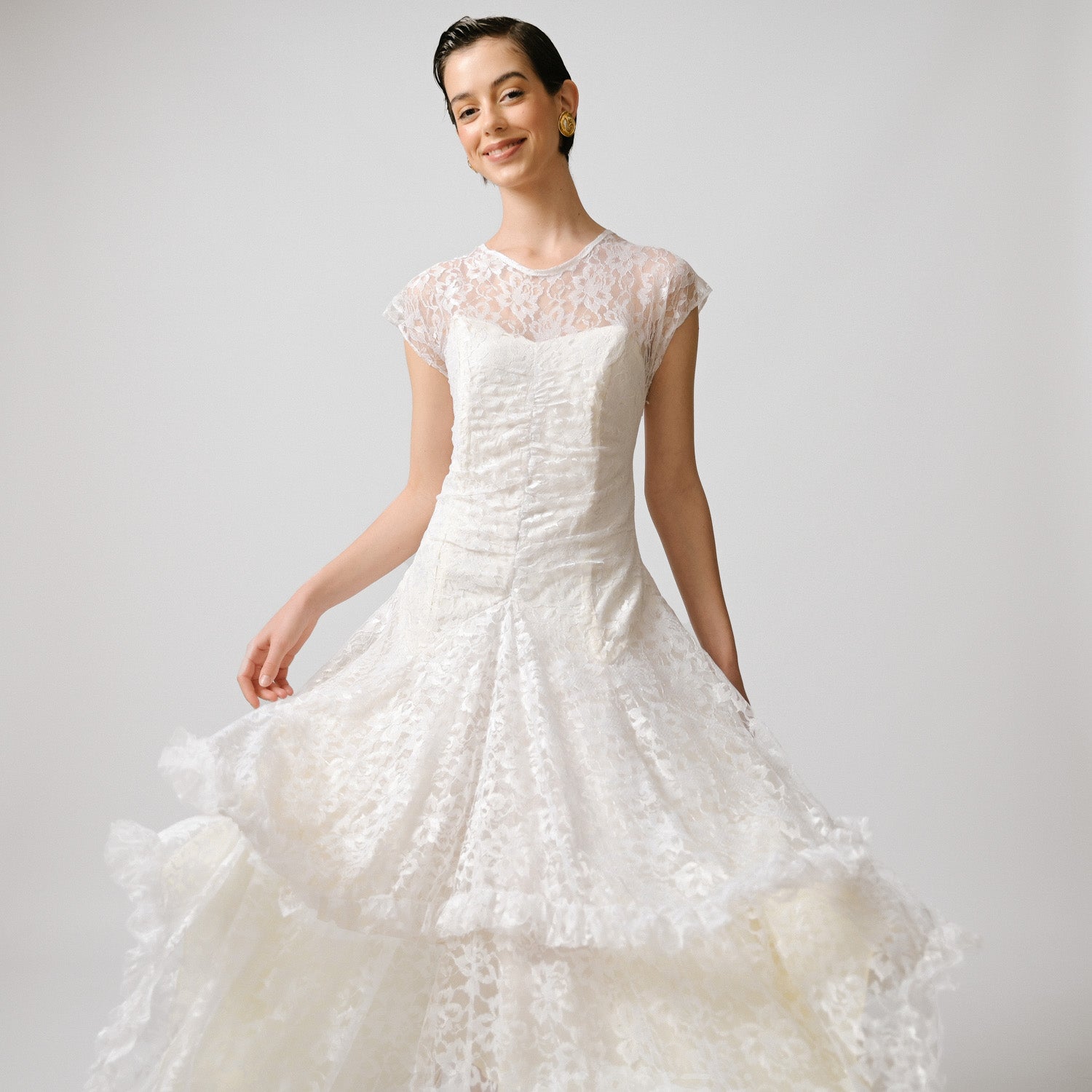 VIN-WED-23306 Vintage νυφικό φόρεμα κρεμ M-L