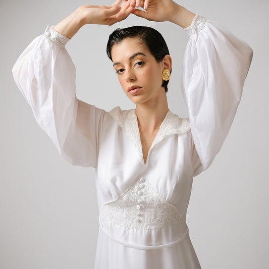 VIN-WED-23062 Vintage νυφικό φόρεμα 70's λευκό S