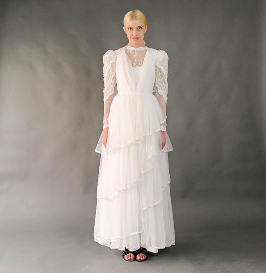 VIN-WED-23580 Vintage νυφικό φόρεμα 80's λευκό S