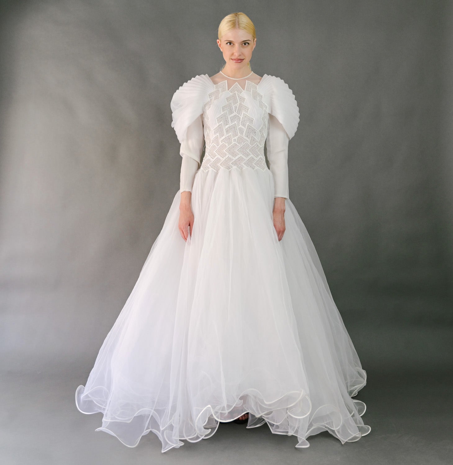 VIN-WED-23606 Vintage νυφικό φόρεμα λευκό S-M