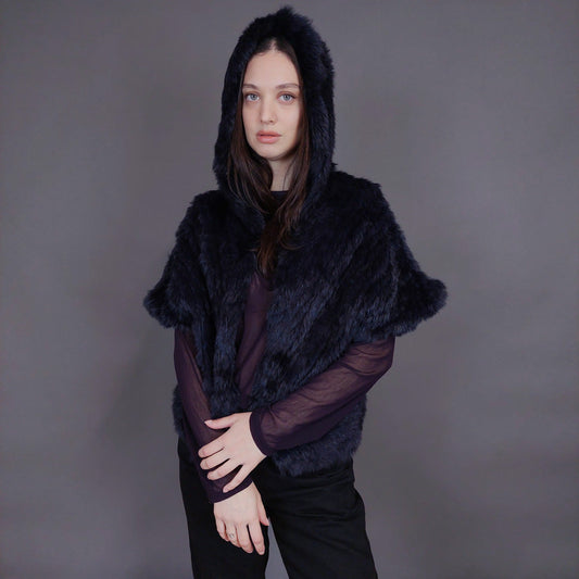 VIN-OUTW-32916 Vintage γούνινο πανωφόρι με κουκούλα S-M