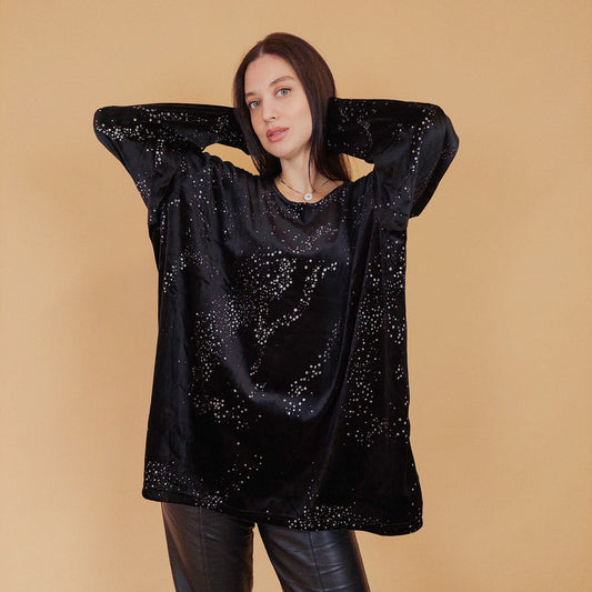 VIN-BLO-30005 Vintage μαύρο βελουτέ μπλούζα ΧL-2XL