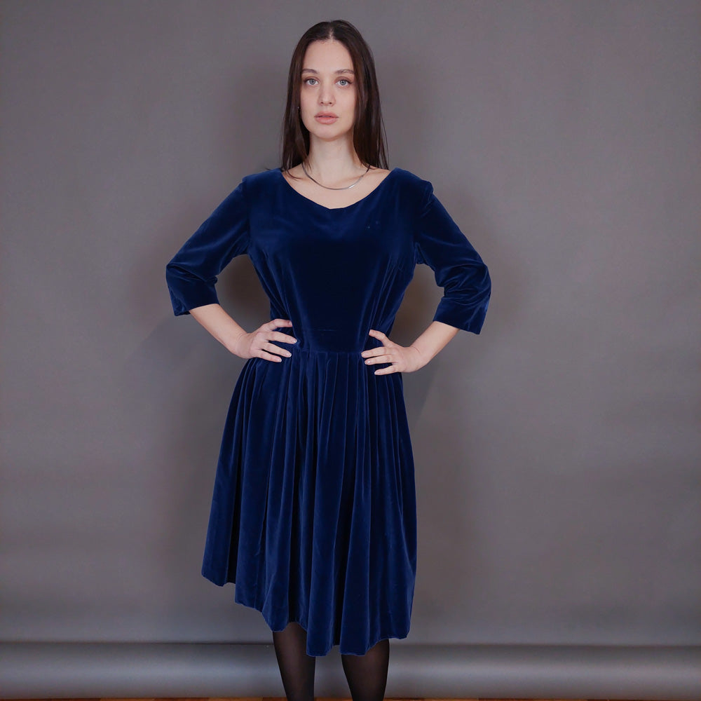 VIN-DR-32950 Vintage φόρεμα μπλε βελουτέ L-XL