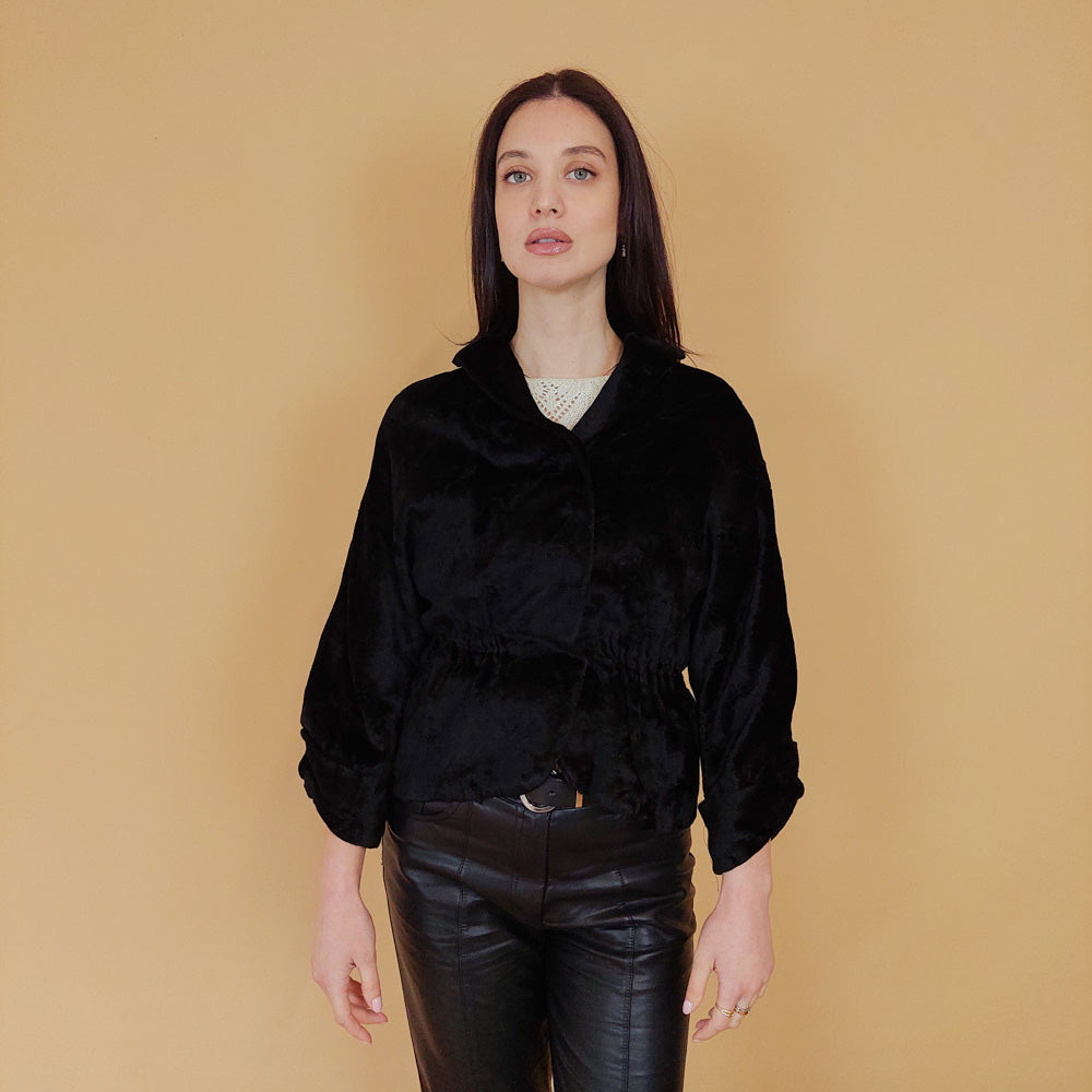 VIN-OUTW-29992 Vintage βελουτέ σακάκι μαύρο S-M