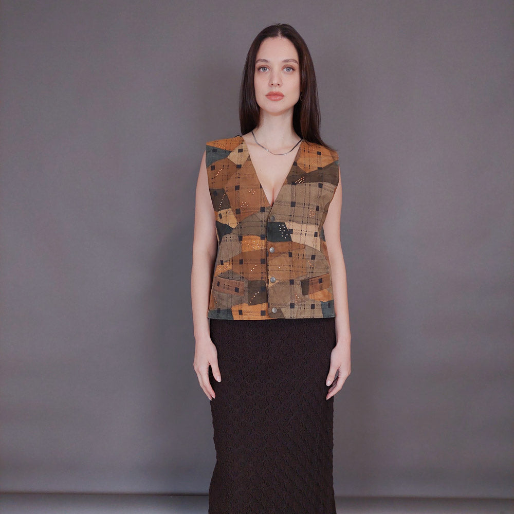 VIN-OUTW-32947 Vintage γιλέκο γυναικείο δερμάτινο σουέντ Μ