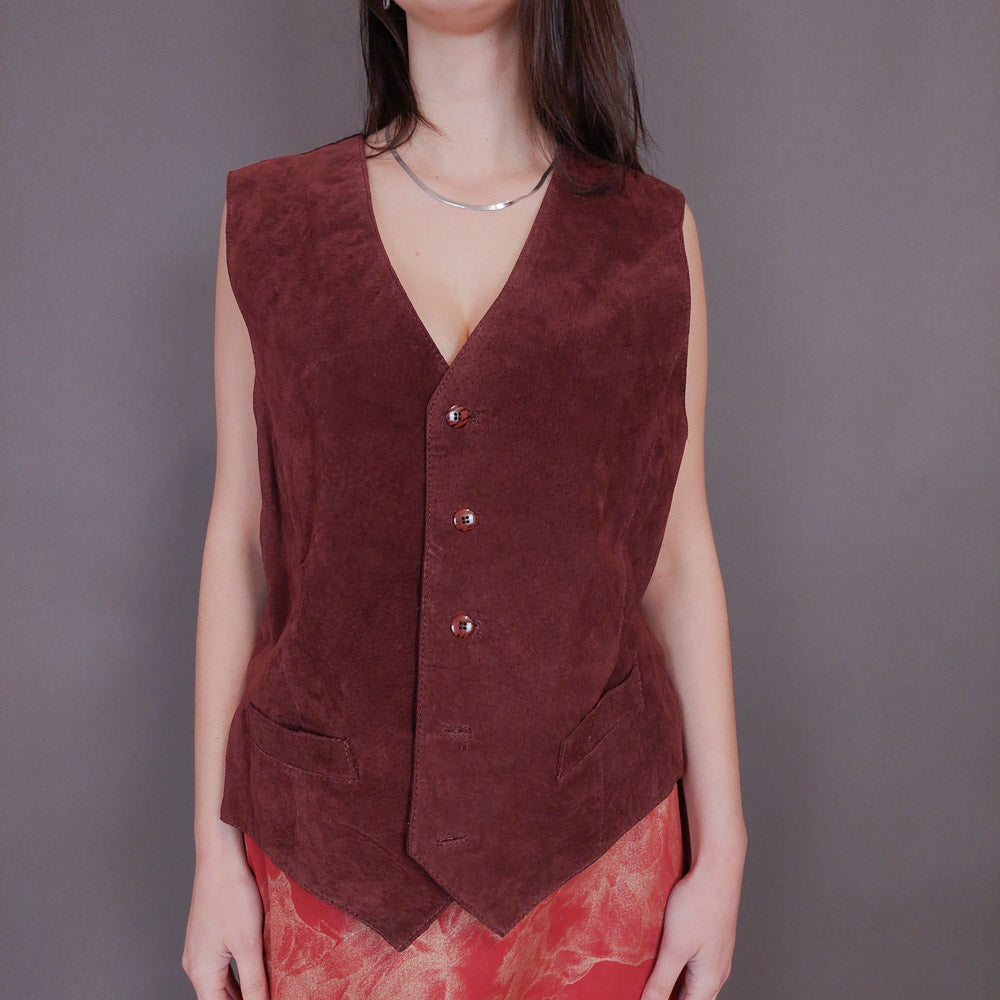 VIN-OUTW-32946 Vintage γιλέκο γυναικείο δερμάτινο σουέντ L
