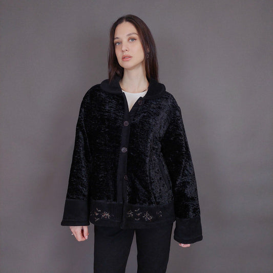 VIN-OUTW-32902 Vintage σακάκι βελουτέ μαύρο L-XL